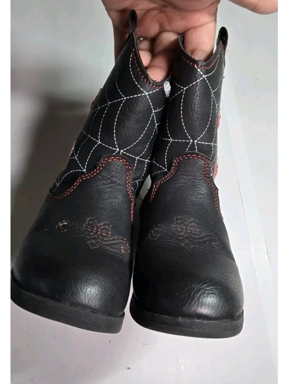Marvel Spider-Man Kids Black Cowboy Boots W/ Red Spider Web Design Size 8